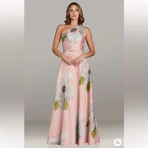 FERIANI Couture Blush One-Shoulder Floral Mikado Gown size 14/16
